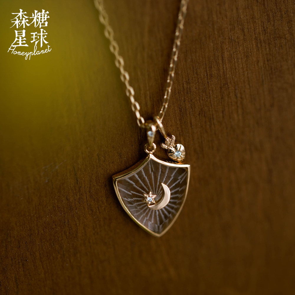 森糖星球|月亮朋友 宫廷复古星月镶嵌白水晶925纯银项链女2298