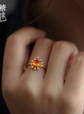 森糖星球女琥珀925银戒指