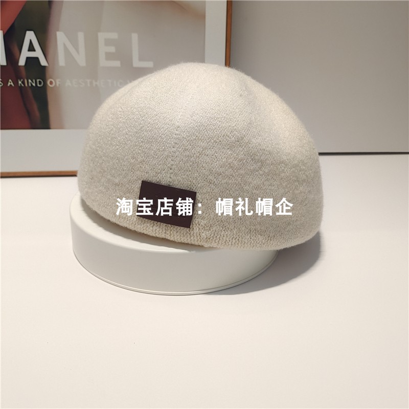 日系针织皮标贝雷帽女秋冬季