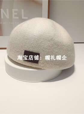日系针织皮标贝雷帽女秋冬季