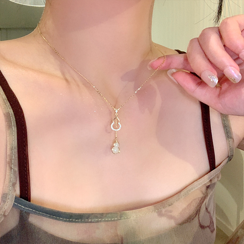 福禄吊坠通体S925纯银和田玉葫芦项链配饰女轻奢小众高级感锁骨链