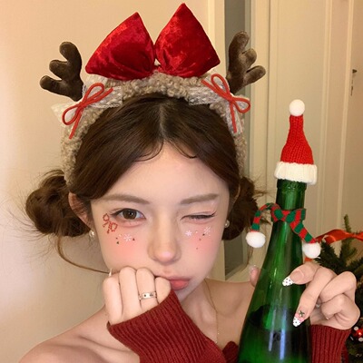 奇迹圣诞~蝴蝶结鹿角毛绒发箍