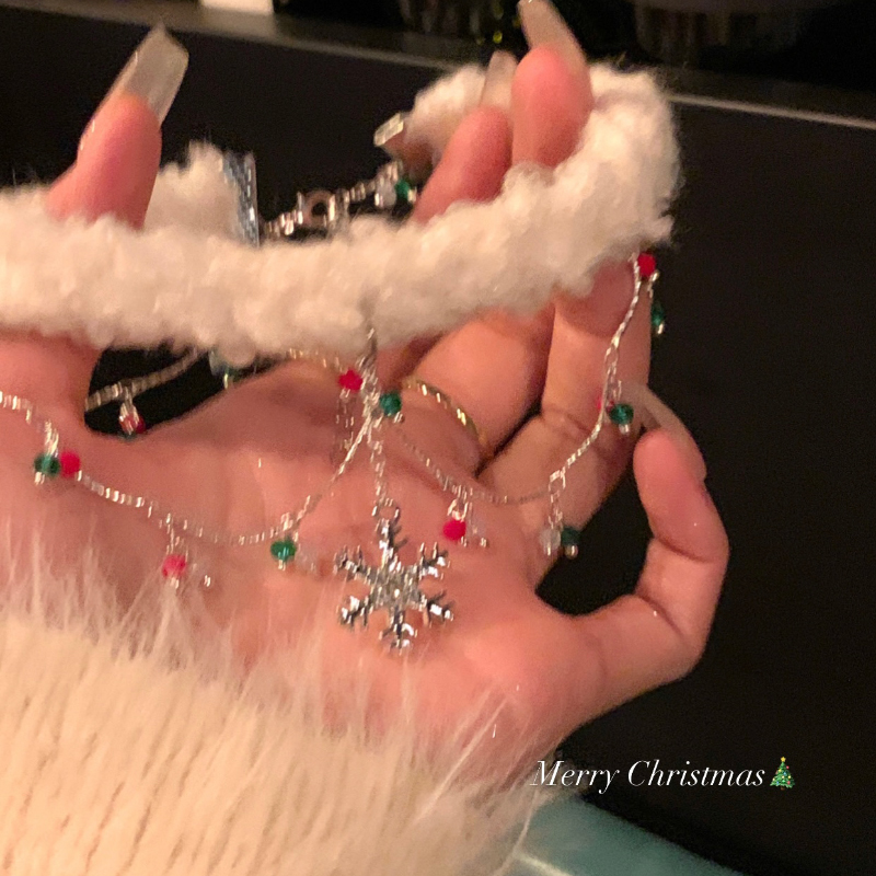 圣诞雪绒绒双层雪花项链