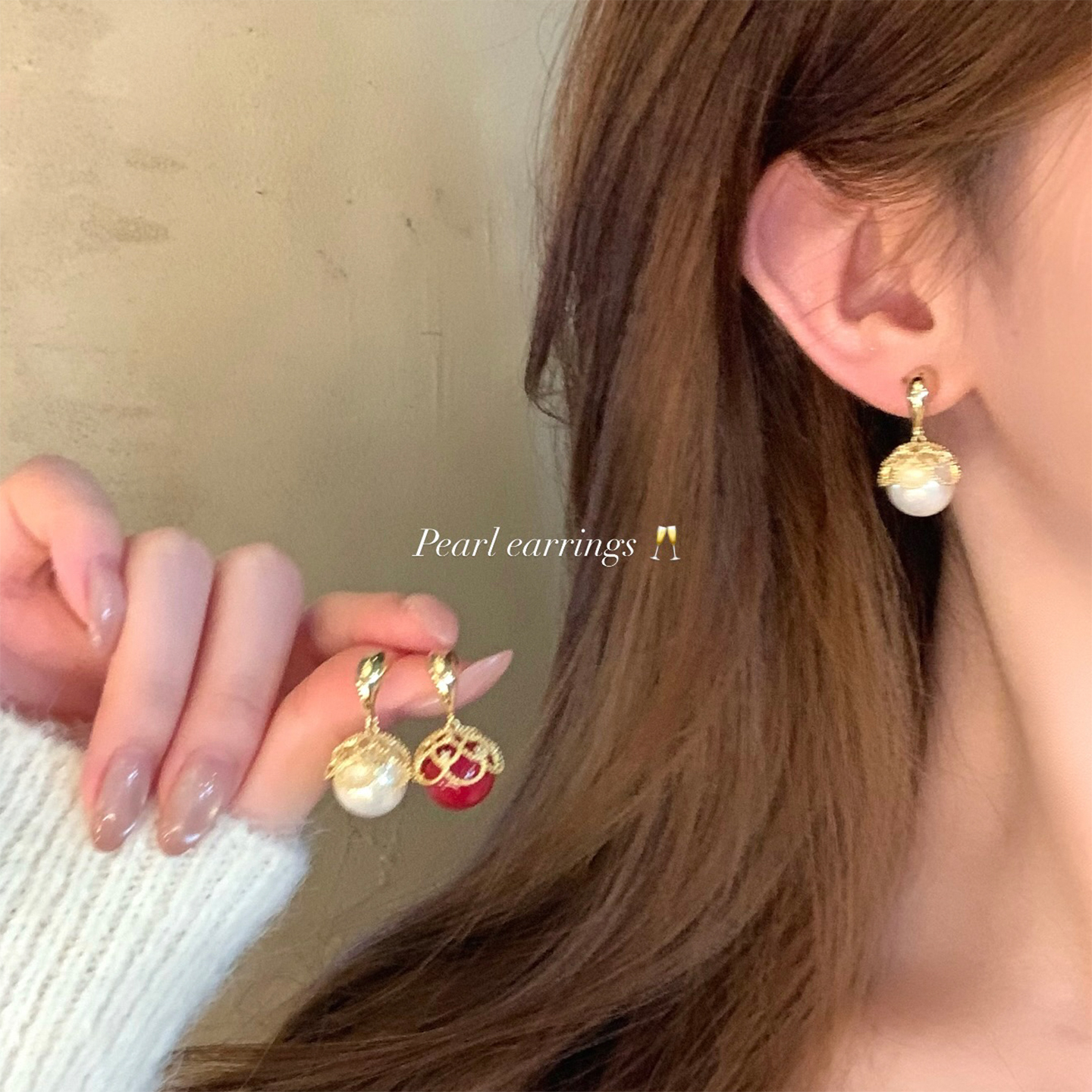 错落时代~蕾丝珍珠吊坠耳钉