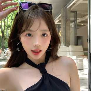 冷淡风简约双层圆圈耳钉女轻奢高级感气质大耳圈耳环素圈耳饰耳扣