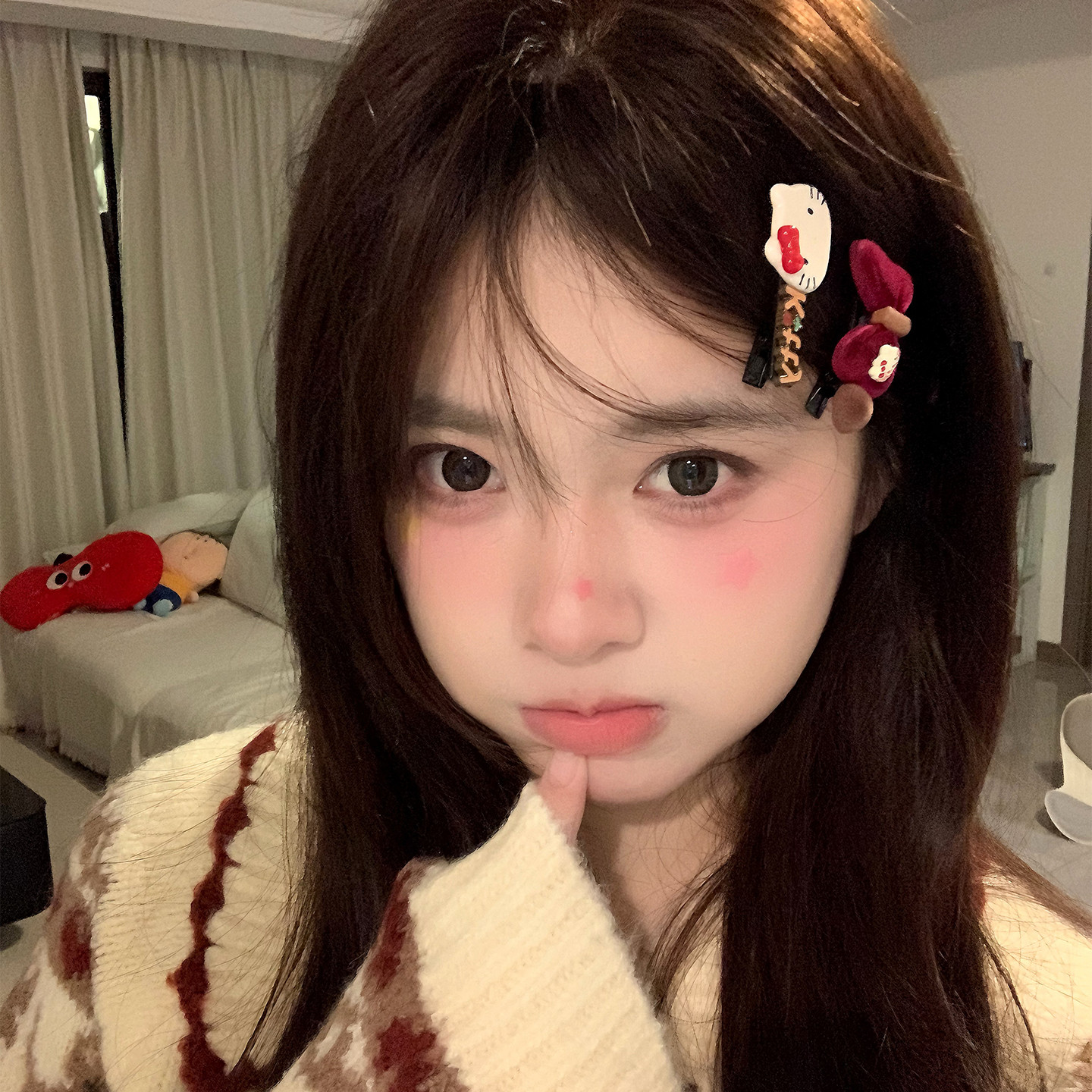 kt酱~可爱kt红色蝴蝶结发夹