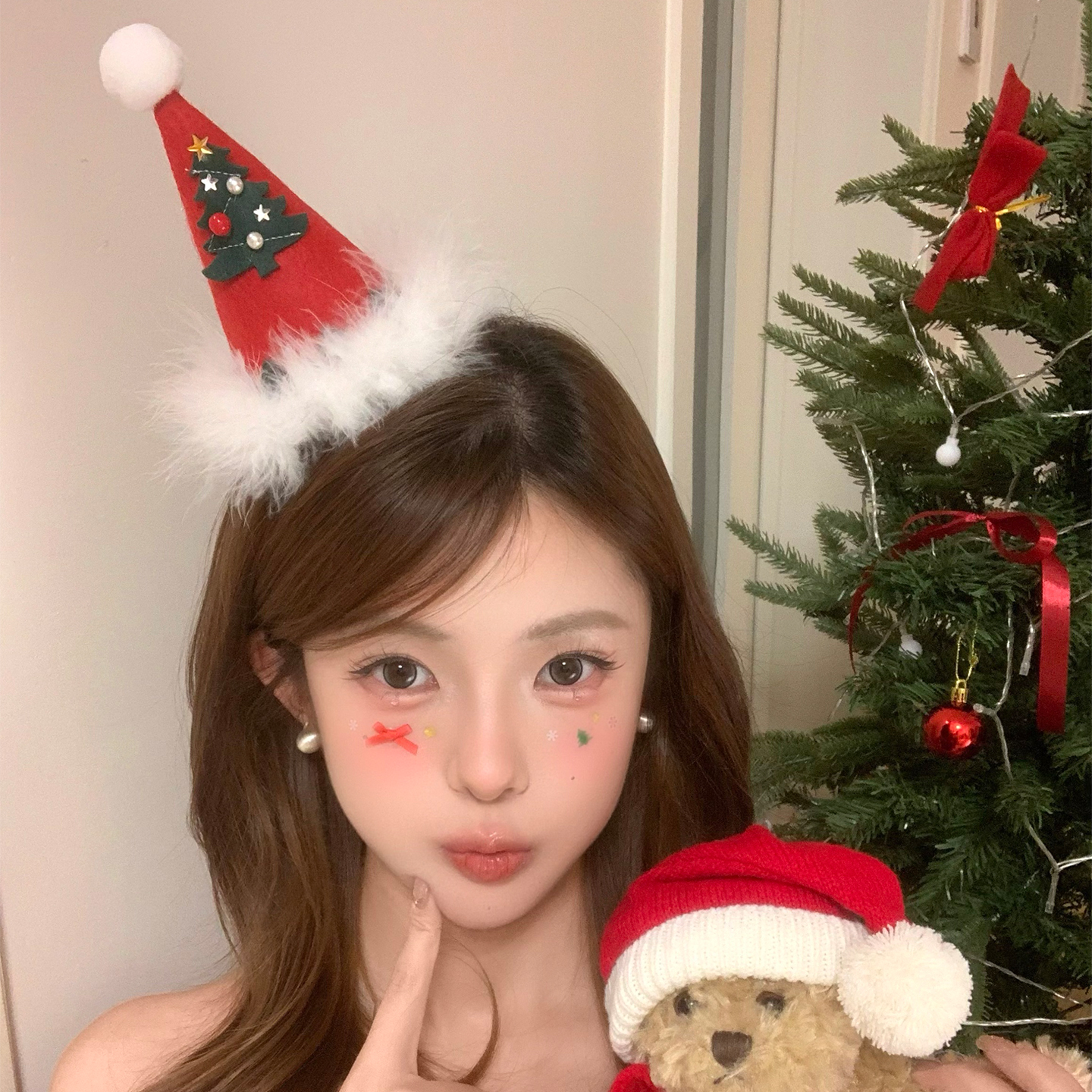 圣诞派对~圣诞树毛球帽夹