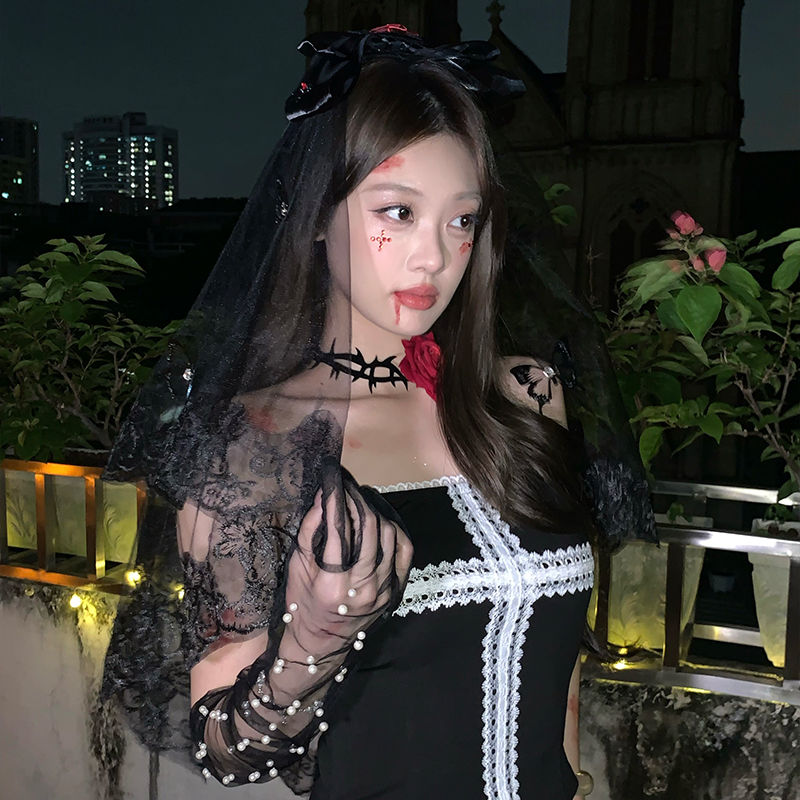暗黑天鹅原创万圣节黑蝴蝶头纱