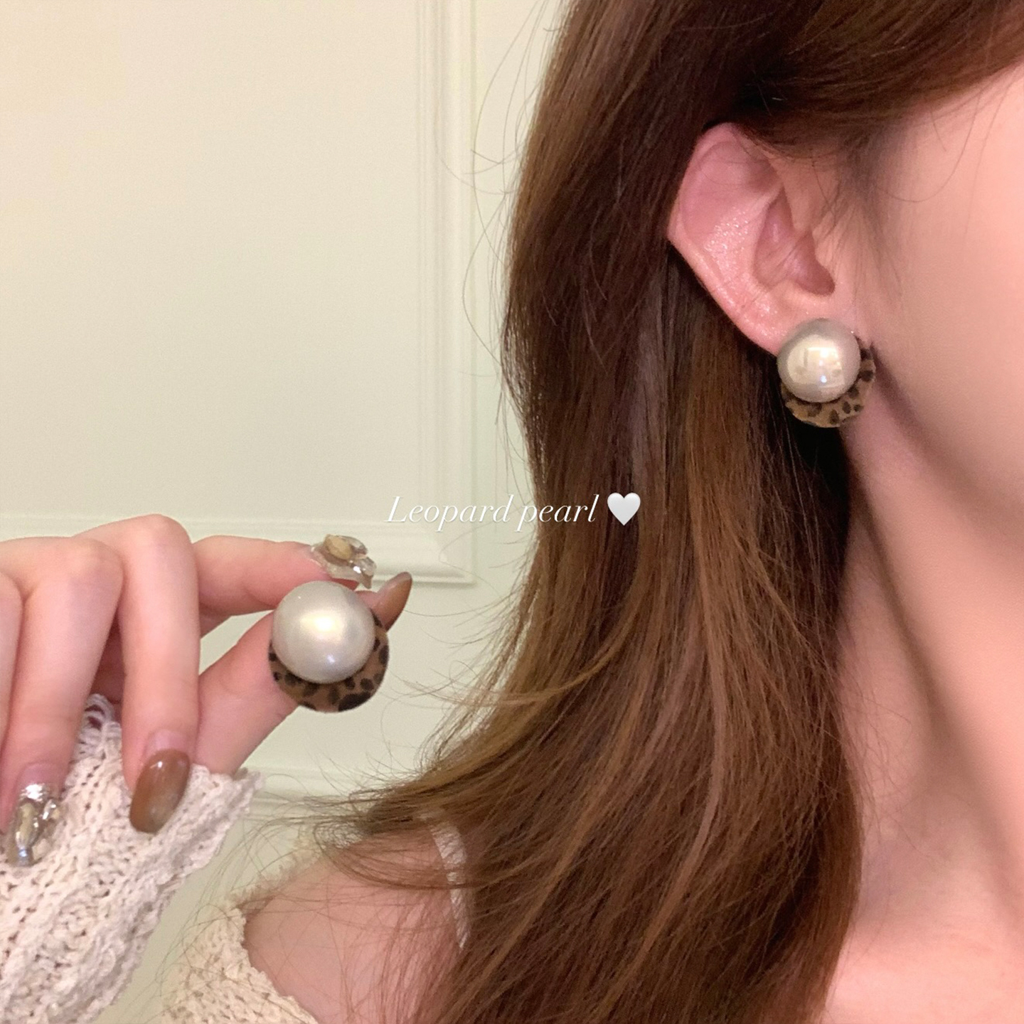 复古美拉德豹纹珍珠耳钉