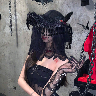 古墓鬼新娘Lolita女巫流苏帽