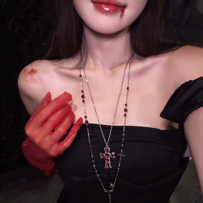 血烬十字架长款双层项链