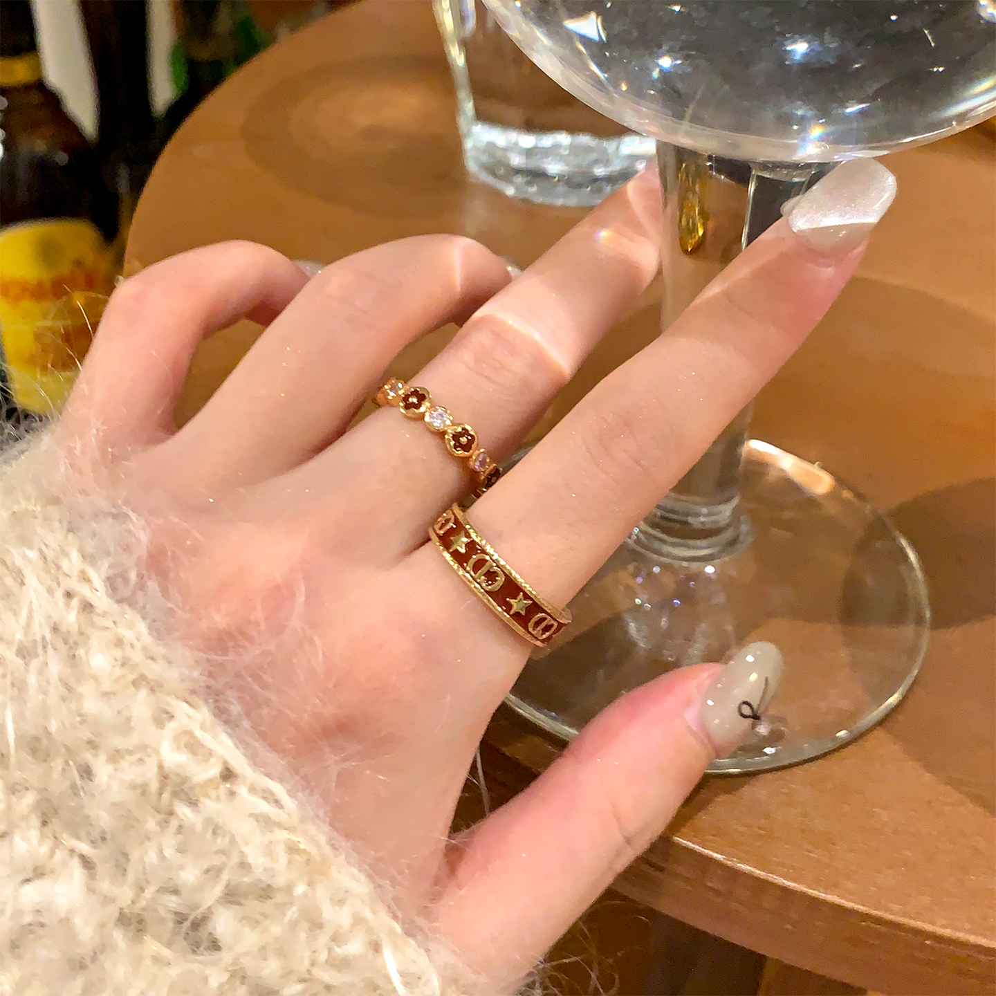 保持富态！CD花朵金色开口戒指