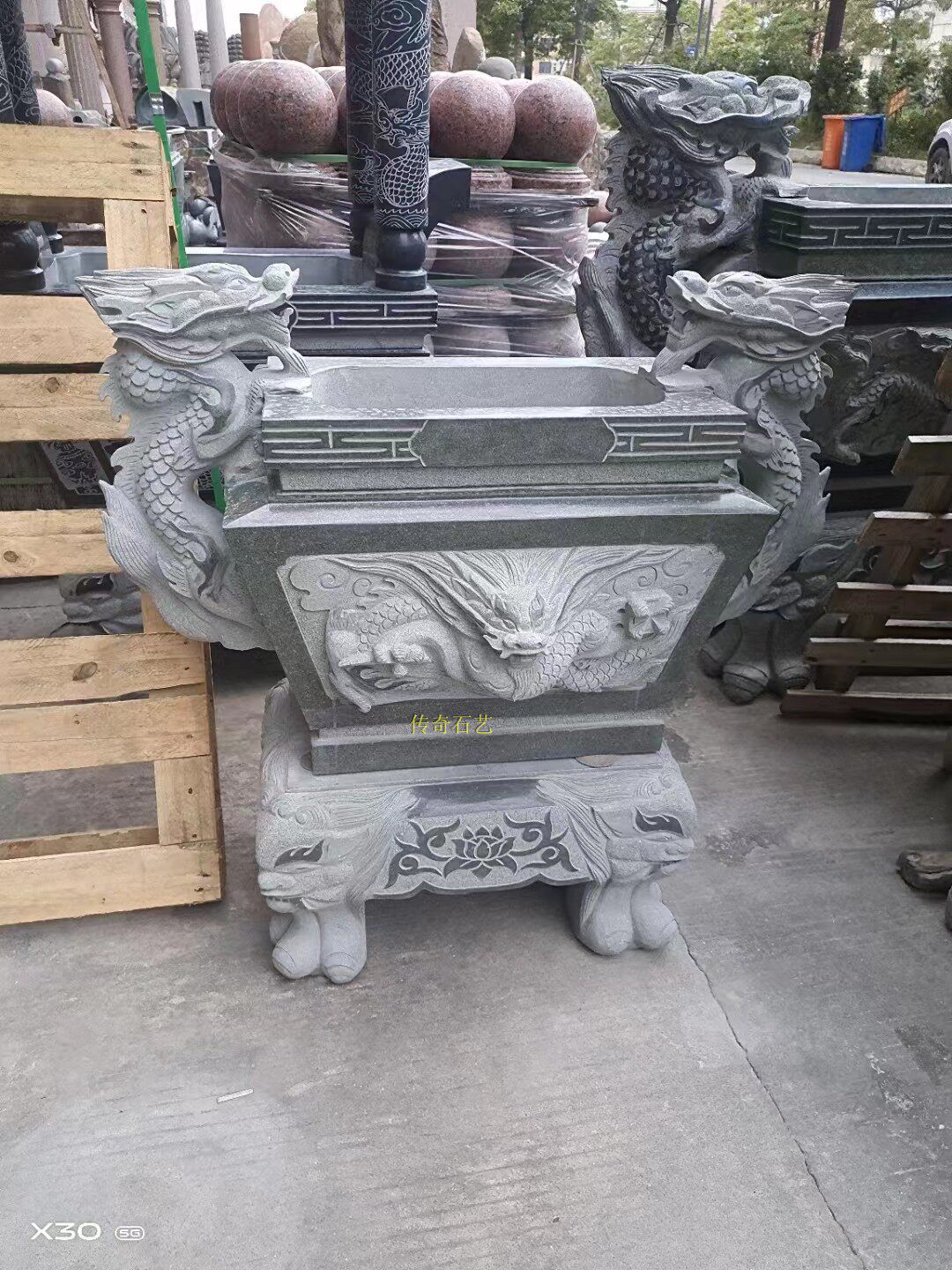 天然青石刻龙麒麟长方形祠堂大香炉寺庙镇宅复古典惠安石雕整石鼎