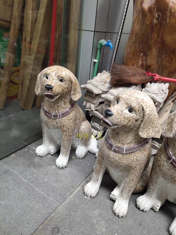 天然岩石刻可爱看家小狗家居时尚个性原石打磨狗狗景观动物看门狗