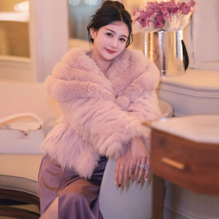 2023年新款 小個子高檔大翻領顯瘦毛絨絨 狐貍毛車條皮草外套女短款