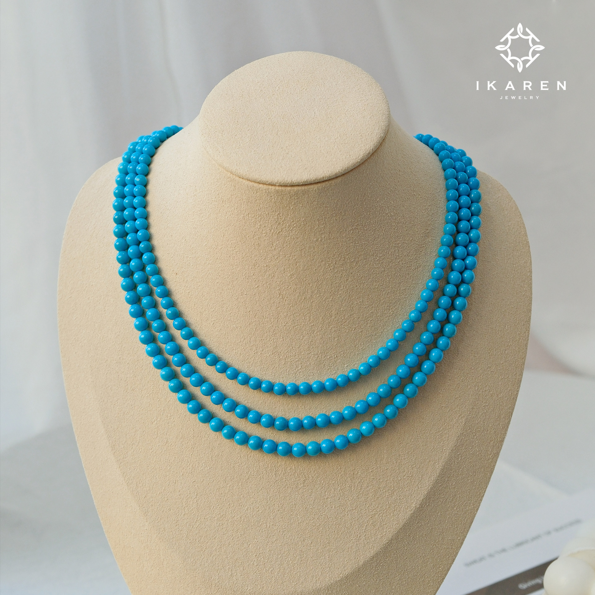 【IKAREN】天然绿松石美松睡美人蓝松石高瓷蓝项链锁骨链高级感