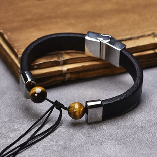 朋克纯牛皮绳半成品手链DIY男女可穿貔貅平安扣天珠手牌铜钱皮环