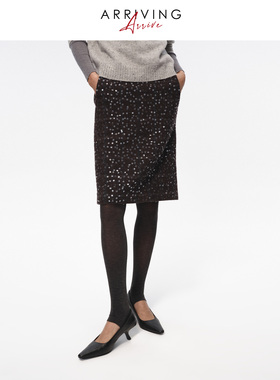 Arriving Arrive 复古多色百搭纱线亮片修身显瘦半身包臀短裙女