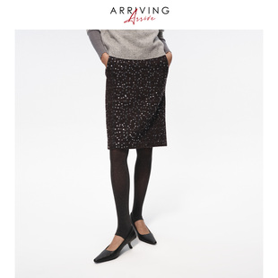 Arriving Arrive 复古多色百搭纱线亮片修身显瘦半身包臀短裙女