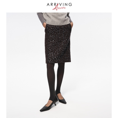 Arriving Arrive 复古多色百搭纱线亮片修身显瘦半身包臀短裙女