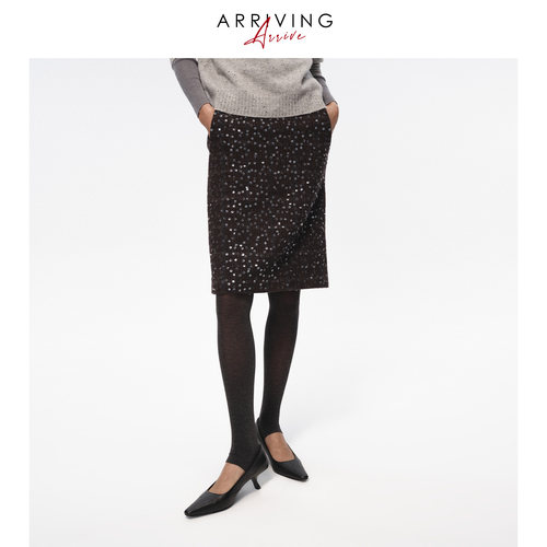 Arriving Arrive 复古多色百搭纱线亮片修身显瘦半身包臀短裙女