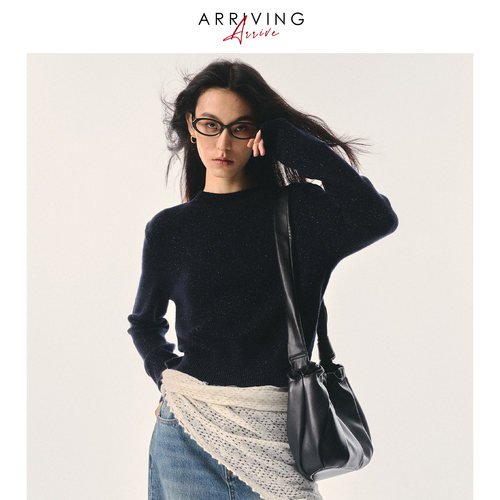Arriving Arrive 复古百搭羊毛柔软正反两穿式圆领系带针织毛衣