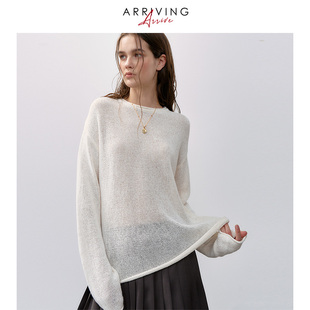 ArrivingArrive 法式卷边微透轻设计感圆领长袖打底毛衣针织衫