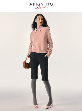 Arriving Arrive 复古时尚百搭羊毛花呢卷边修身显瘦休闲5分短裤