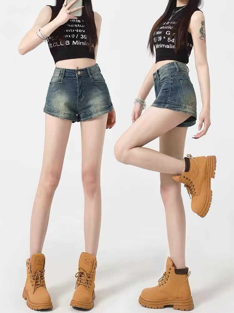 美式复古做旧高腰牛仔短裤女紧身弹力超短辣妹显瘦a字包臂热裤子,女装/女士精品,牛仔裤,淘宝优惠券,粉丝福利购,淘宝优惠卷