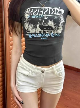 夏天白色牛仔短裤女低腰显瘦修身弹力辣妹小个子a字超短包臀热裤