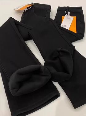 黑色加绒不贴腿微喇牛仔裤女秋冬小个子145cm宽松高腰显瘦喇叭裤