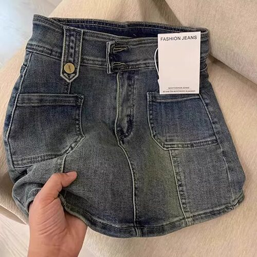 美式复古牛仔半身裙女高腰显瘦防走光包臂小个子辣妹弹力a字短裙