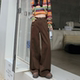 辣妹百搭垂感显瘦阔腿拖地裤 女宽松美式 咖啡色直筒高腰牛仔裤 冬装
