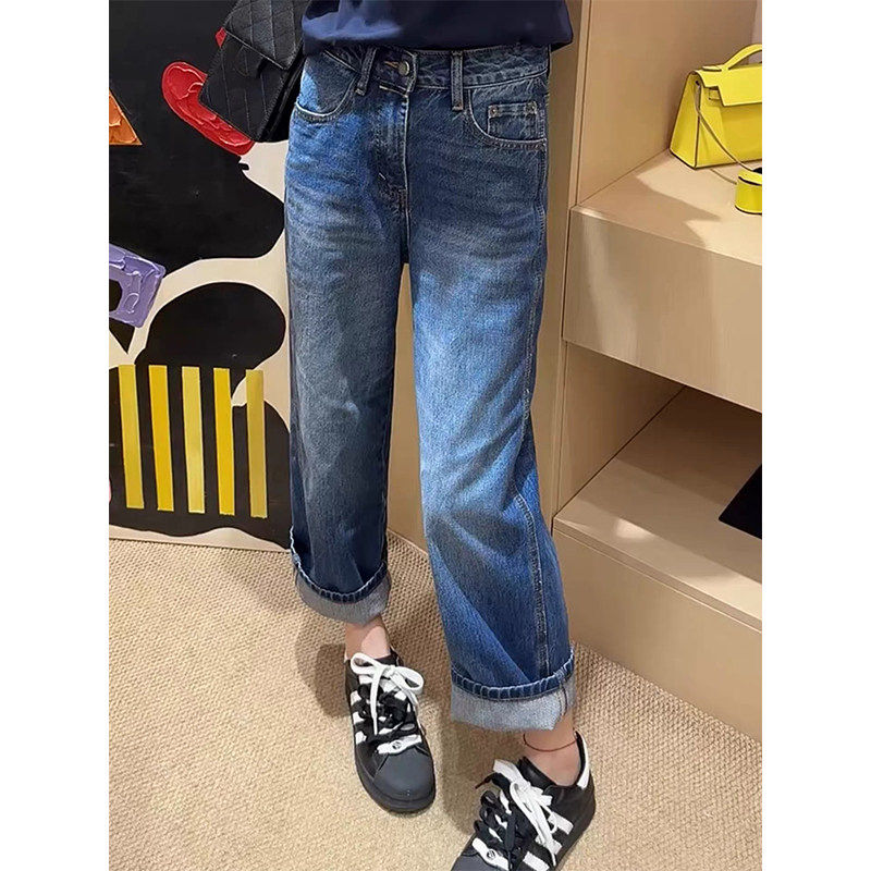 大码复古蓝色九分牛仔裤女春秋胖mm小个子宽松高腰显瘦直筒阔腿裤,女装/女士精品,牛仔裤,淘宝优惠券,粉丝福利购,淘宝优惠卷