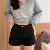 子 梨形身材高腰显瘦包臀超短a字热裤 辣妹黑色牛仔短裤 女夏天薄款