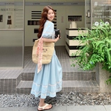 奶甜系刺绣泡泡袖衬衫套装裙女2025夏季新款森系减龄半身裙两件套，女装套装/套裙，浙宝293