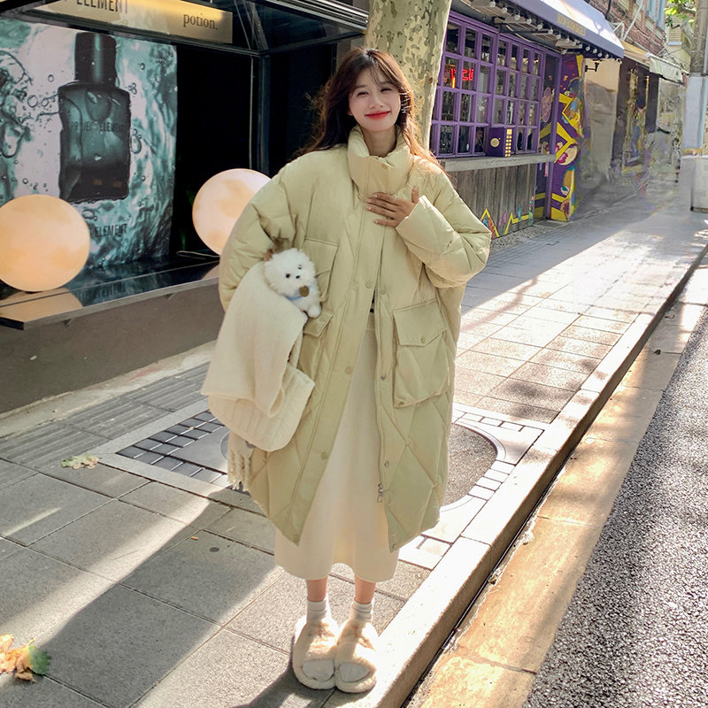 【现货】24冬淡鹅黄色菱格长款90羽绒服293-0133-P345控498,女装羽绒服,浙宝293