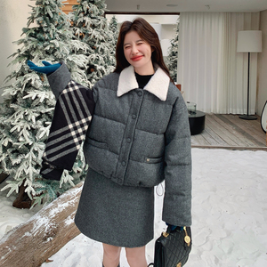 【新款现货】撞色领羽绒服短外套+半身裙套装293-2836-P270-控408，女装羽绒服，浙宝293