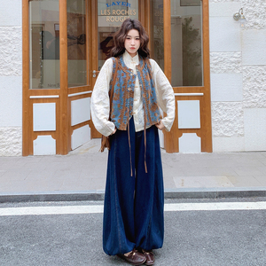 【新款现货】数据好 花马甲+衬衣+灯笼裤三件套293-263-P235控378，女装套装/套裙，浙宝293