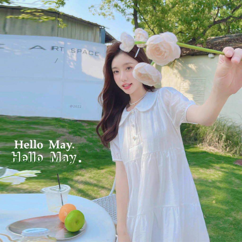 日系软妹奶呼呼白色连衣裙女2024夏季新款甜美温柔风森系娃娃短裙,女装连衣裙,浙宝293