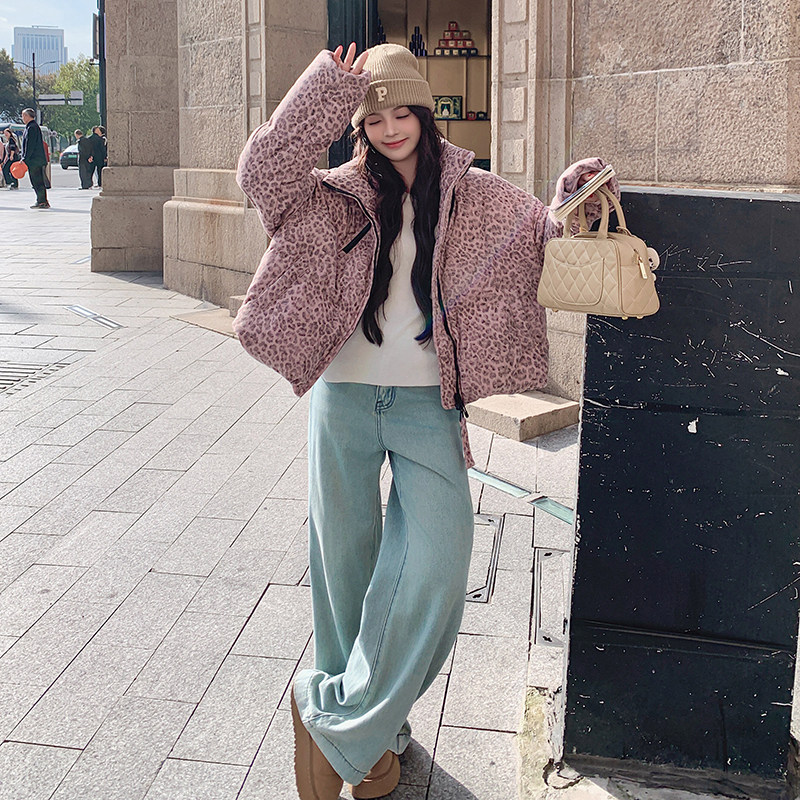 【新款】现货粉色豹纹立领短款90羽绒服293-233Y-P295控438,女装羽绒服,浙宝293