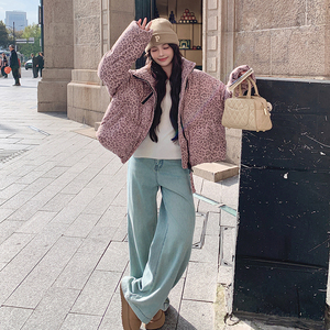 【新款】现货 粉色豹纹立领短款90羽绒服 293-233Y-P295控438图片