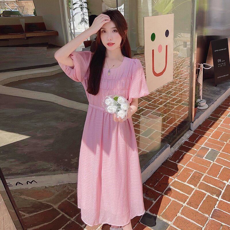 【新款】温柔风粉色泡泡袖连衣裙205A-6622-P110控158,女装连衣裙,浙宝293