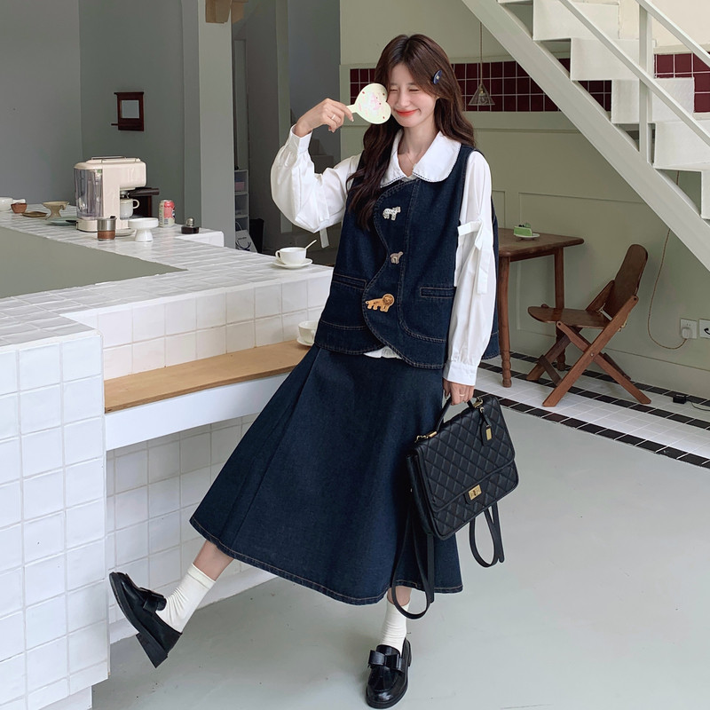 【春款现货】数据好动物贴标牛仔马甲三件套293-2658-P195控278，女装套装/套裙，浙宝293