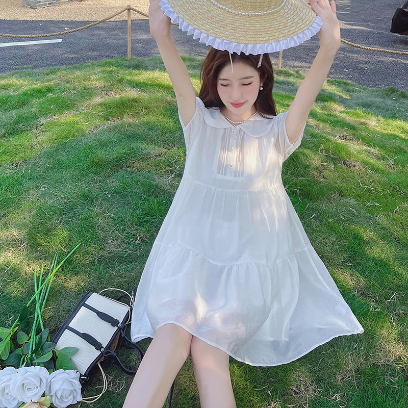 日系软妹奶呼呼白色连衣裙女2024夏季新款甜美温柔风森系娃娃短裙,女装连衣裙,浙宝293