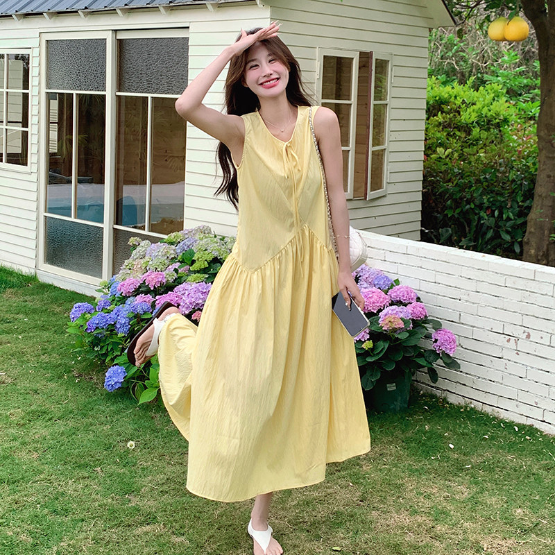 法式甜美桔梗背心连衣裙女2025夏季新款韩版收腰显瘦茶歇漂亮长裙,女装连衣裙,浙宝293