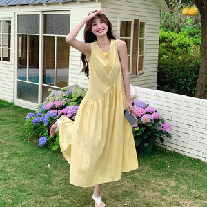 法式甜美桔梗背心连衣裙女2025夏季新款韩版收腰显瘦茶歇漂亮长裙图片