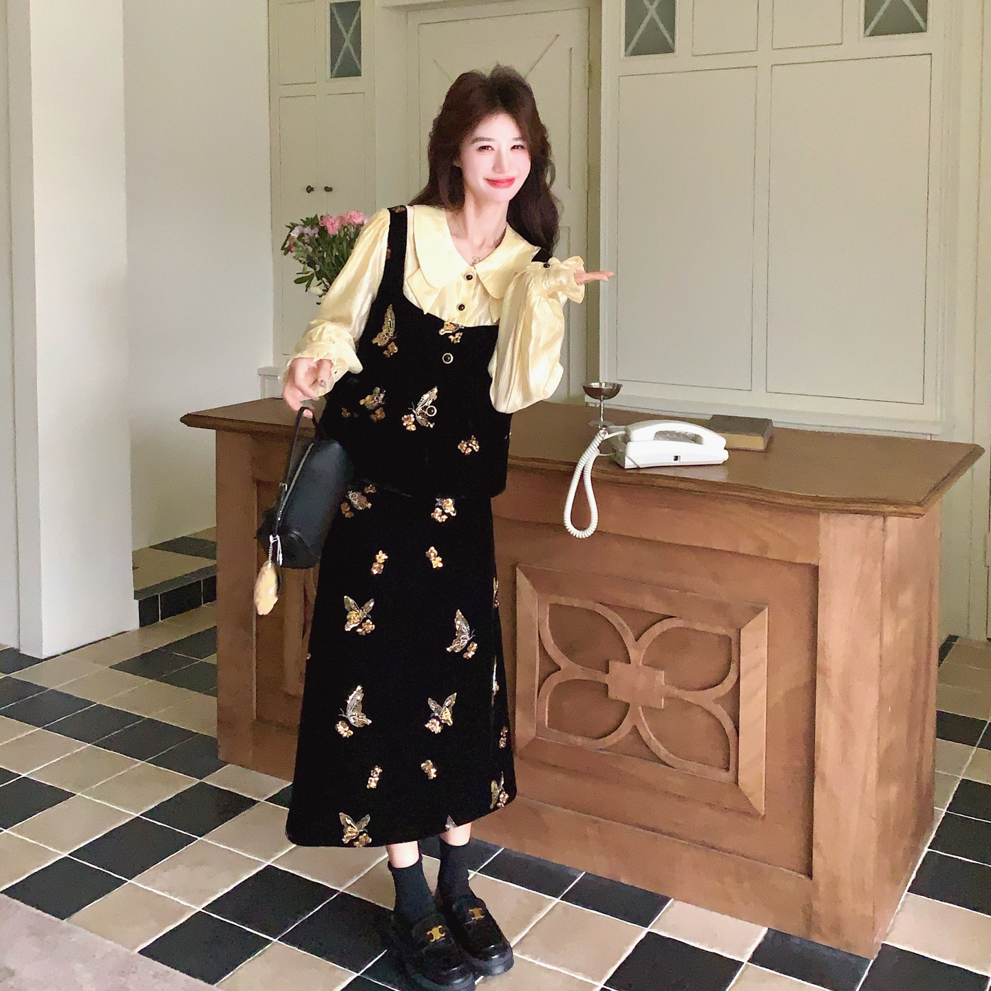 【新款现货】数据好蝴蝶假两件衬衣+半身裙293-282-P190控308，女装套装/套裙，浙宝293