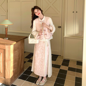 【新款】新中式提花衬衣马甲半身裙三件套 293-276-P200控328图片