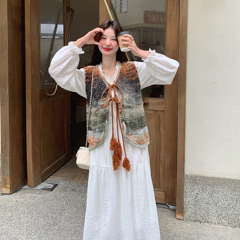 针织马甲白色连衣裙女2025春秋新款法式气质温柔仙女裙,女装连衣裙,浙宝293
